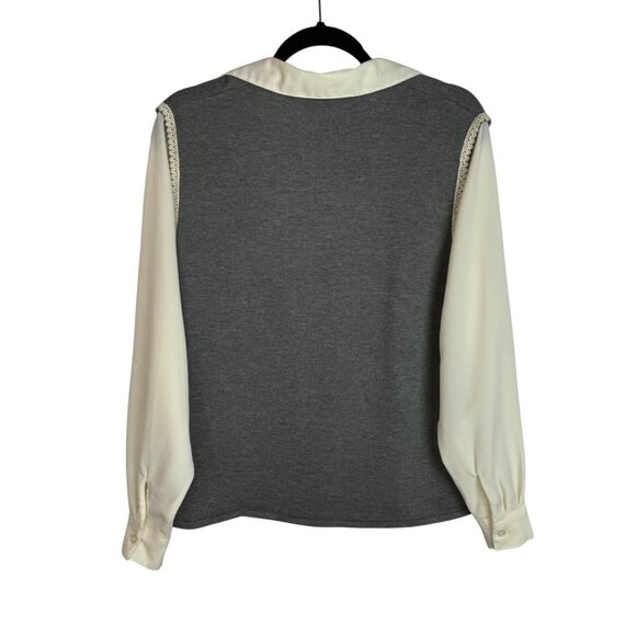 Alfred Dunner SzL Grey Long Sleeve Lace Trim Top Grandmacore Granny Chic Twee - Picture 7 of 8